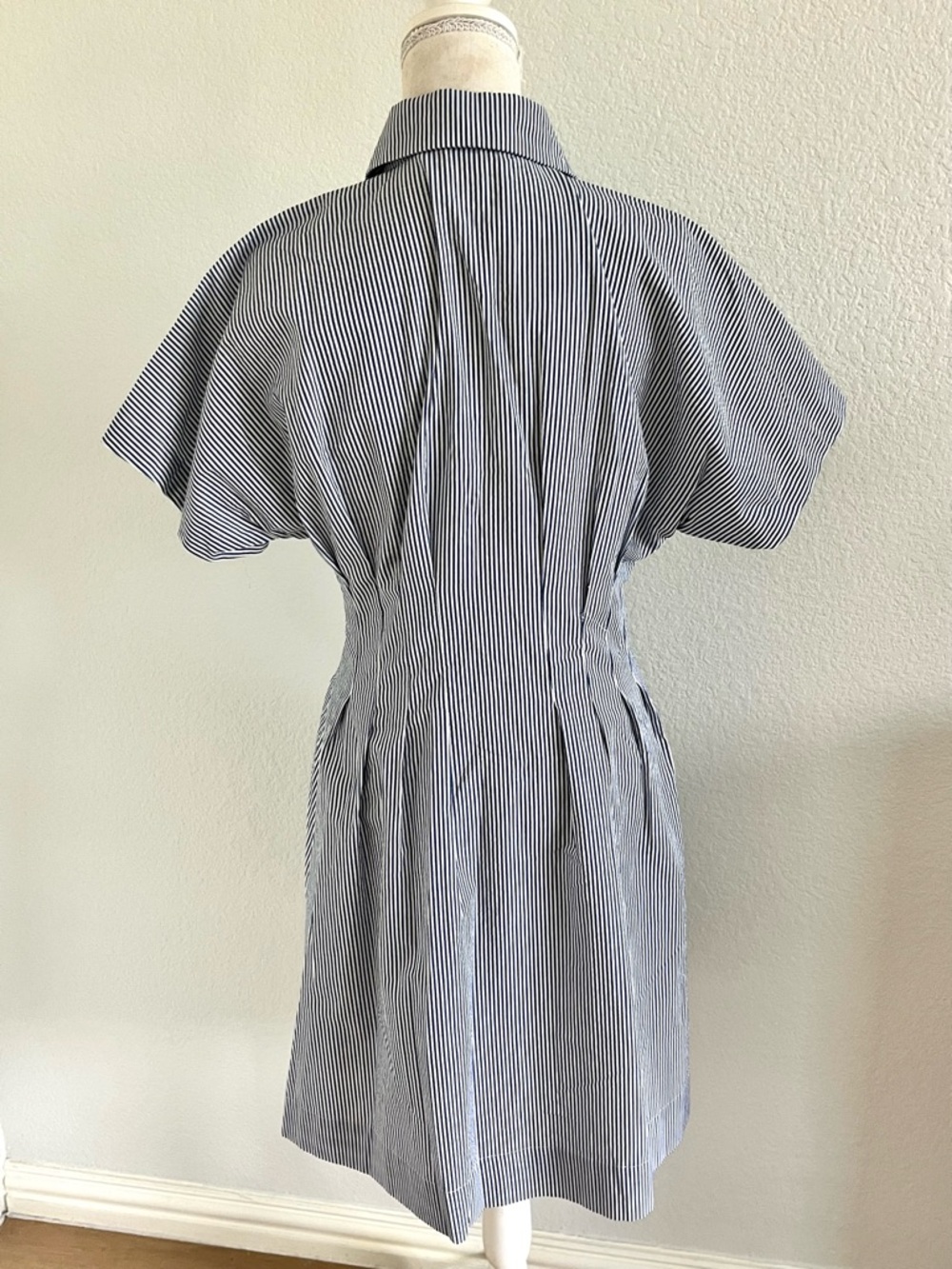 New Blue and White Pinstripe Button-Front Shirt Dress - Picture 4 of 5